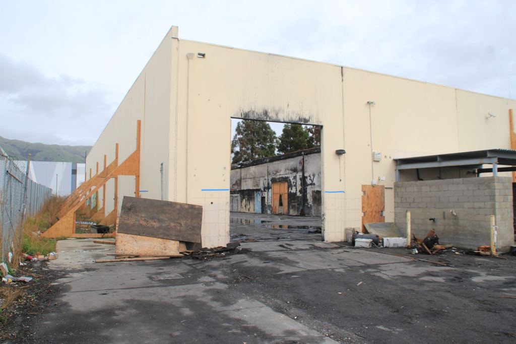 Fire-damaged commercial building, Fremont (LPD demolition phase)